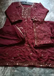 Maroon Embroidery Work Dress 👗