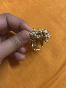 Elegant Pearl &amp; Stone Adjustable Ring
