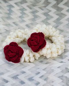 Crochet Hair Tie with Rose Accent(One piece only)
