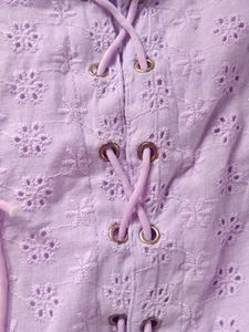 Lavender Eyelet Lace-Up Mini Dress