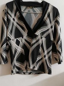 Abstract Print V-Neck Top