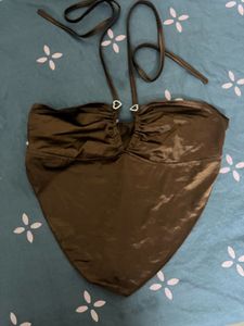 Brown Halter And Black Bandana Top