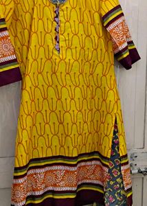 Yellow Printed kurtq and pant