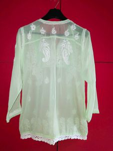 Pretty Green Net Top With Embroidery