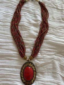 Red Beaded Statement Necklace