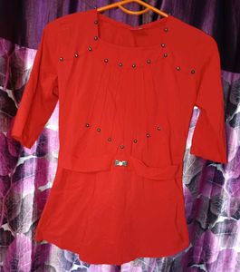 Casual Regular Sleeves Solid Women Red Top