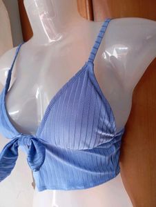 Blue Crop Top with Tie Detail