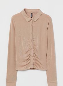 H&M Beige Ruched Front Long Sleeve Top