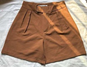 Brown Pleated Shorts