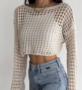 Boat Neck Sheer Crochet Crop Top