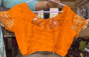 Orange Cut Work Embroidered Blouse