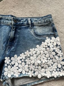Denim Floral Shorts