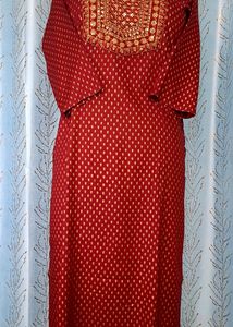 Brand New Rayon Embroidered Kurti - Maroon Red