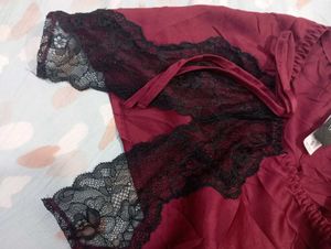 Burgundy Lace Trim Sleep Shorts