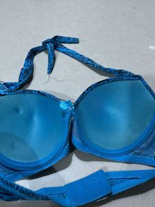 Blue Patterned Halter Bra