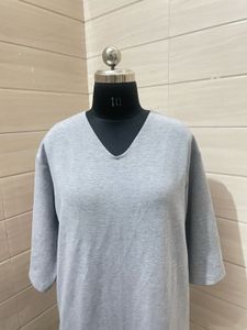 Oversized Gray V-Neck T-Shirt Dress