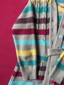 Striped Knit Hooded Cardigan