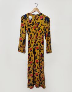 Urban Outfitters Mustard Yellow Floral Dress With Slit Back