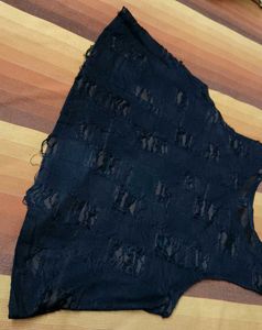 Women Black Ripped Style Casual Top