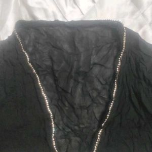 Black Crushed Fabric Shrug Style Top