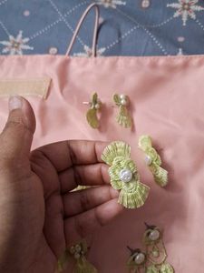 Green Pearl Lace Handmade Earrings