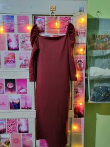 Beautiful Burgundy Puff Sleeve Dress