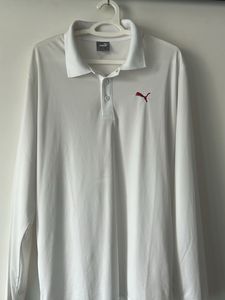 Puma White Long Sleeve Polo - Size Large