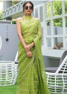 Lime Green Saree With Stitch Blouse
