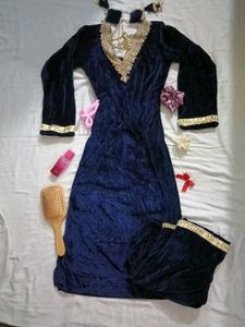 Elegant Velvet Kurta Set 💙 Handmade