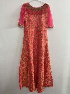 Coral Embroidered Anarkali