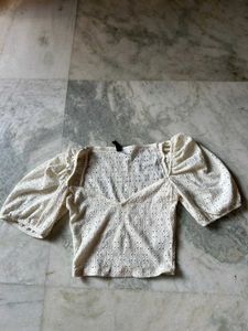 H&M Eyelet Puff Sleeve Top