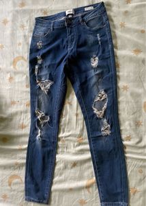 Only Ripped Dark Wash Skinny Jeans