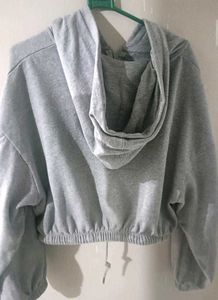 Grey Cropped Drawstring Hoodie