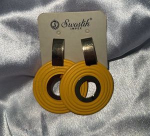 Swastik Yellow &amp; Gold Earrings