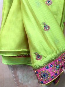 Lime Green Heavy Border Work Saree