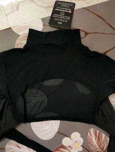 Black mesh back tie crop top