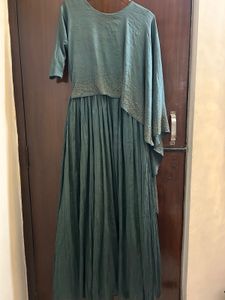 Elegant Ethnic Bottle Green Cape Gown