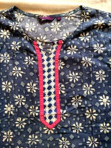 Blue Cotton Kurta With Pocket