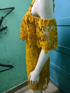 Yellow Lace Off-Shoulder Dress