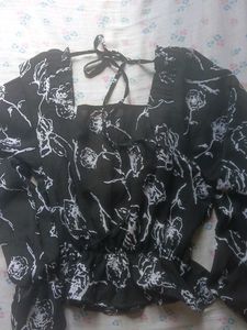 Floral Print Blouse - Black &amp; White