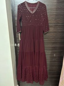 Maroon &amp; Golden Cocktail Maxi Dress