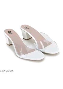 White Clear Heel Mules