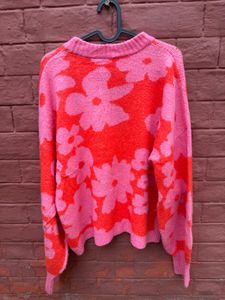 Pink &amp; Red Floral Knit Sweater