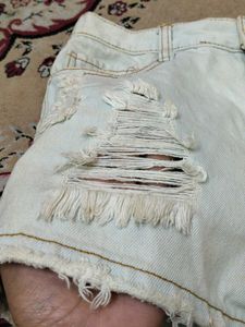 Distressed Denim Button-Down Shorts