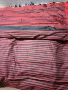 Handloom Saree with Striped Pallu - CottonBlend