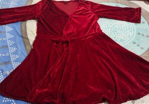 Red Velvet Wrap Dress