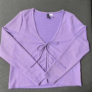 H&amp;M Lilac Ribbed Tie-Front Cardigan