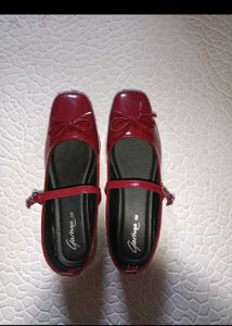 cherry red marry jane flats