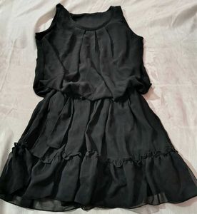 Black Sleeveless Chiffon Dress with Ruffle Hem