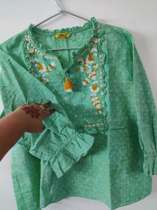 Embroidered Green Top